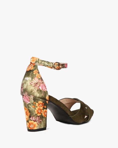 Cute Black Floral Print Heels - Ankle Strap Heels - Block Heels - $30.00 -  Lulus