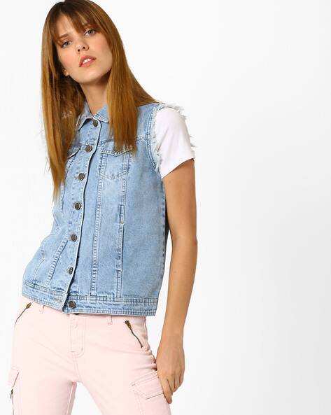 sleeveless denim jackets for womens online