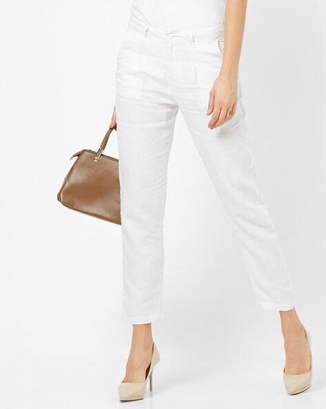 polo white linen pants