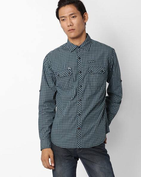 Checked Shirt with Roll-Up Tab Sleeves