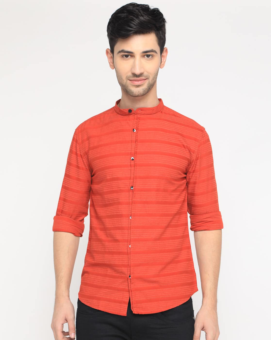 Buy Orange WITH Striped Shirt AJIO