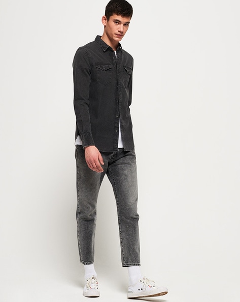 Superdry black deals denim shirt