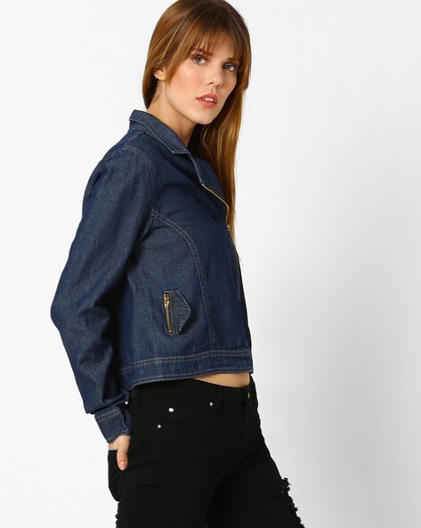 WOMEN LIGHT BLUE DENIM BIKER JACKET