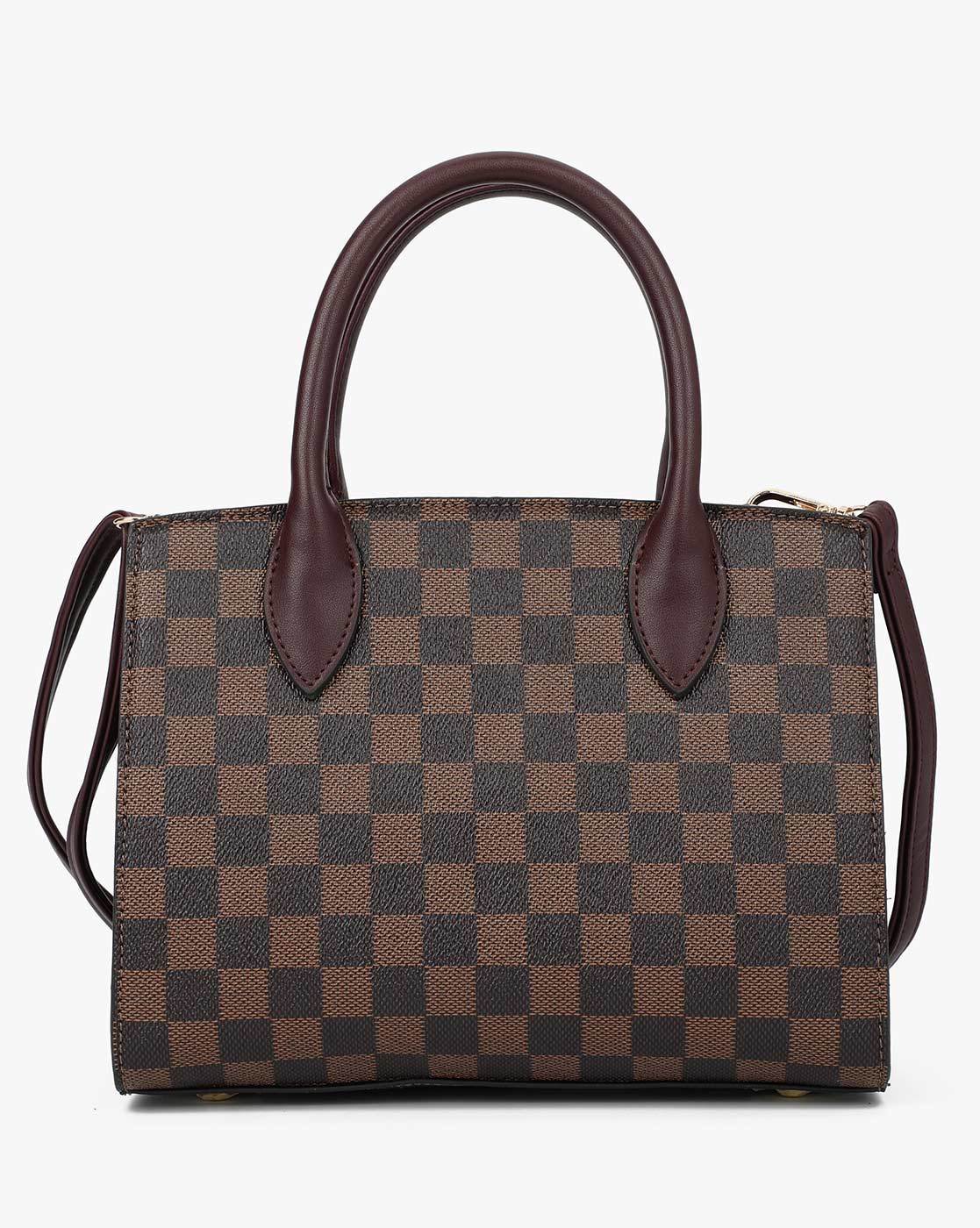 1pc Brown Small Checkered Handbag, Fashionable Shoulder Bag