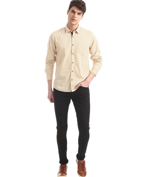 mens beige shirt outfit