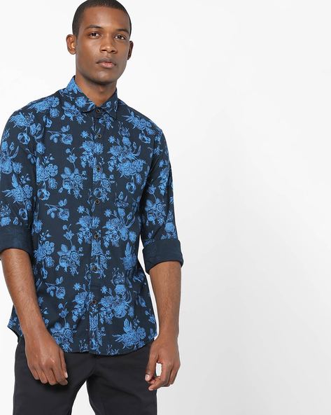 Poplin shirt with all-over floral print