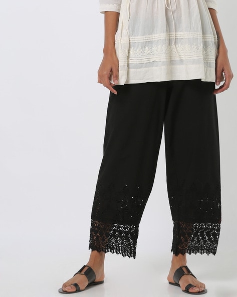 Ankle-Length Palazzos with Lace Hems