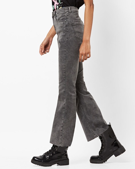 K5094 Lightly Washed High-Rise Mini Flared Jeans