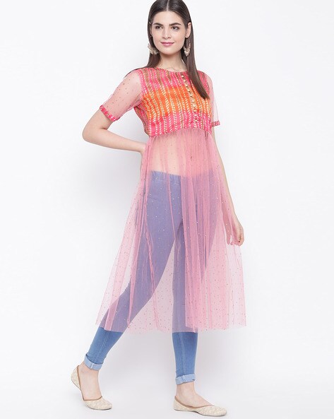 Buy SHUBHRA CLOTHING Daily Casual Wear Kurta Net Pink - Firozi Kurti for  Women/Girls (Free Size) at Amazon.in
