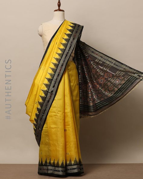 Orange Ikkat Patachitra Silk Saree | A961704511 – Priyadarshini Handloom