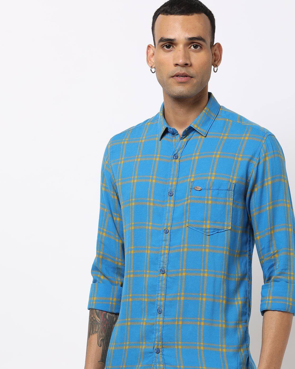 checked slim fit shirt with patch pocket