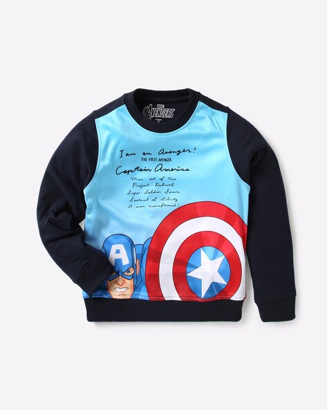 Official Marvel Captain America Boys Sweatshirt Kids Superhero Crew Sweat Blue