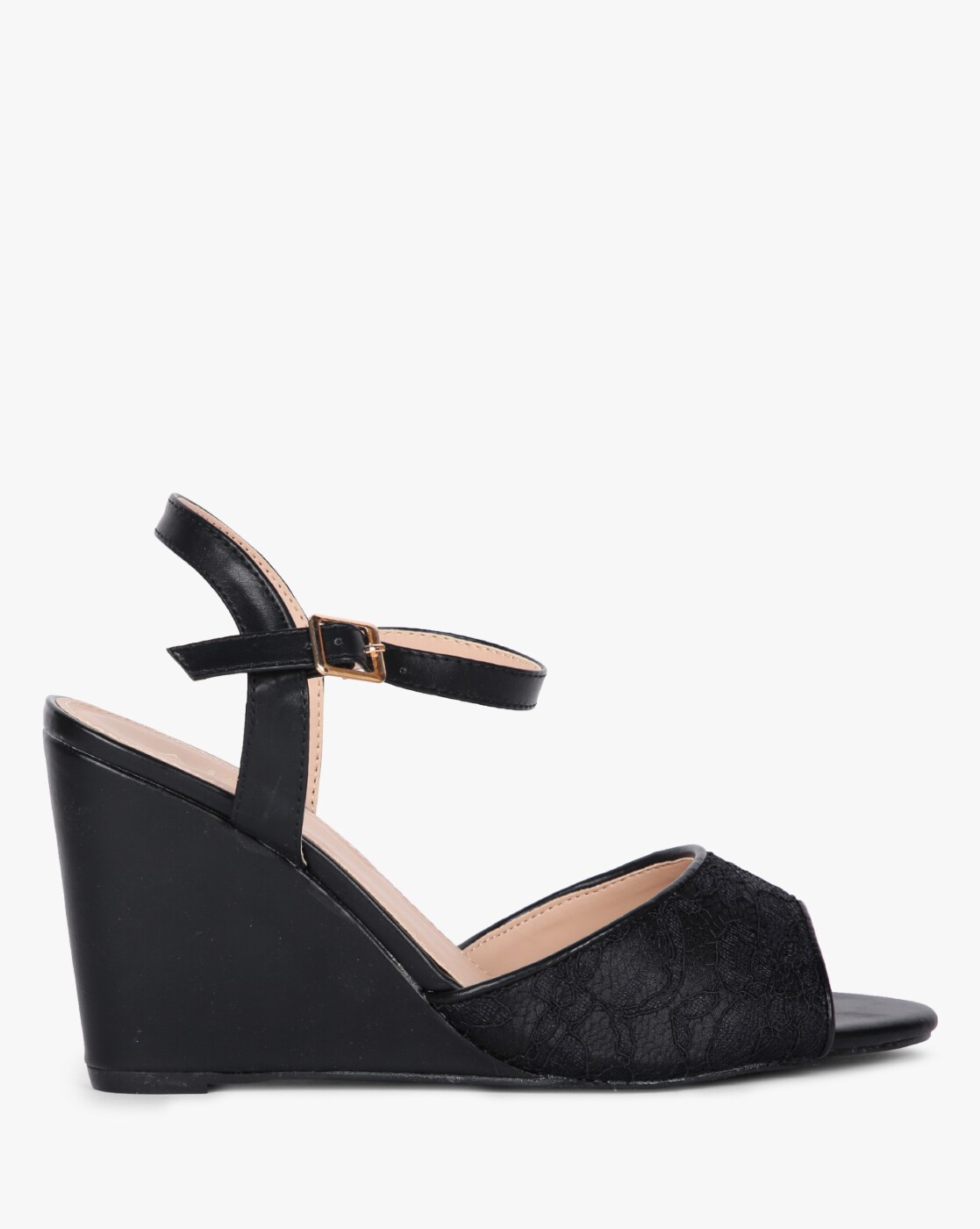 black peep toe wedges with ankle strap