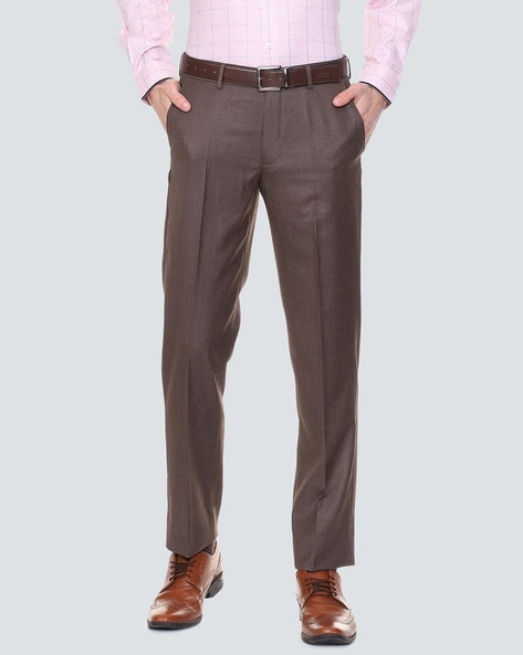 Louis Philippe Beige Regular Fit Checks Trousers