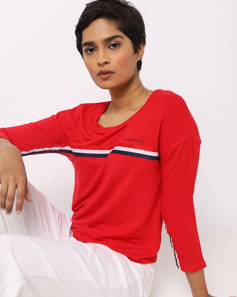 Striped Top with Drop-Shoulder Sleeves