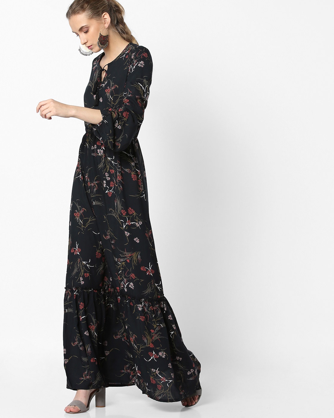 tokyo talkies women black printed maxi dress