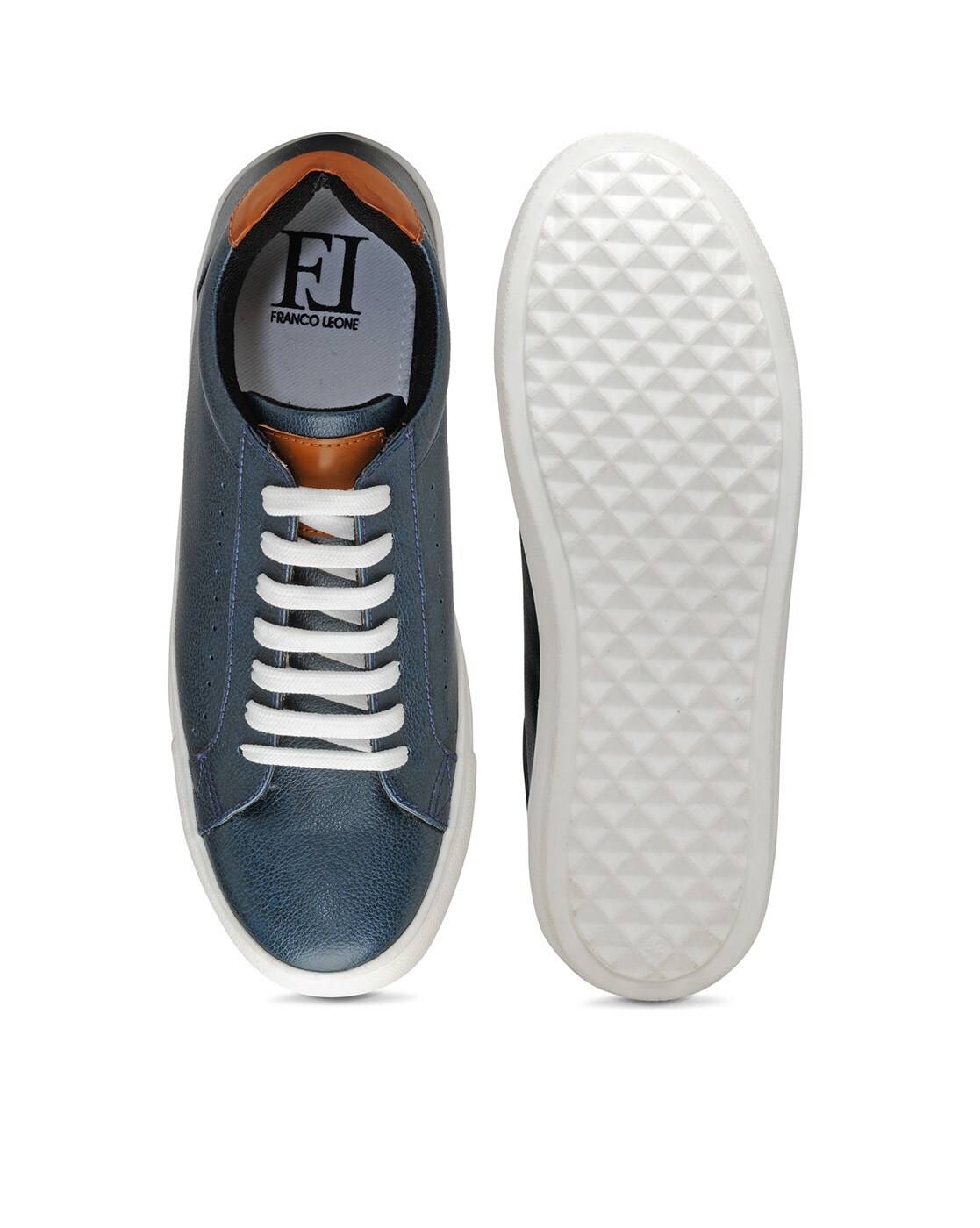 Buy Franco Leone Men Leather Blue Sneakers Online at desertcartKUWAIT
