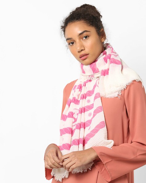 Striped Scarf with Frayed Edges Price in India