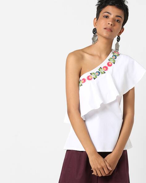 Shoulder Top White Ruffle One Shoulder Dress One-Shoulder Top With