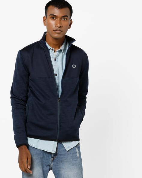 Slim Fit Sweatshirt With Front Zipper By Jack & Jones ( Blue )