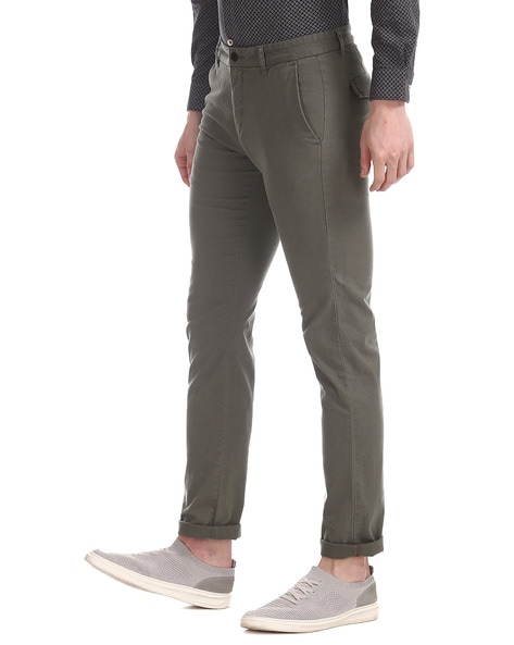 Buy Arrow Sports Blue Chrysler Slim Fit Solid Casual Trousers online