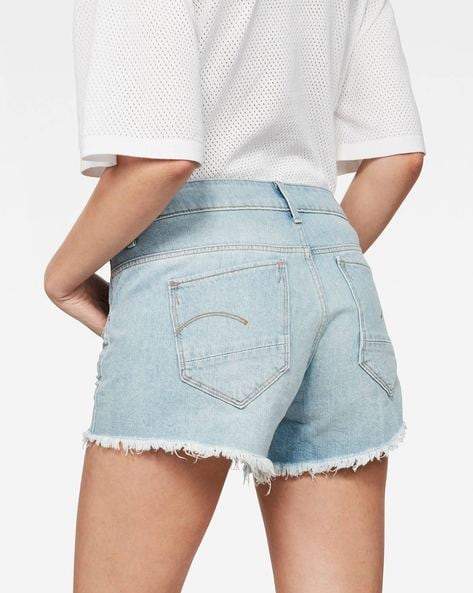 Mid Rise Washed Shorts with Frayed Hems