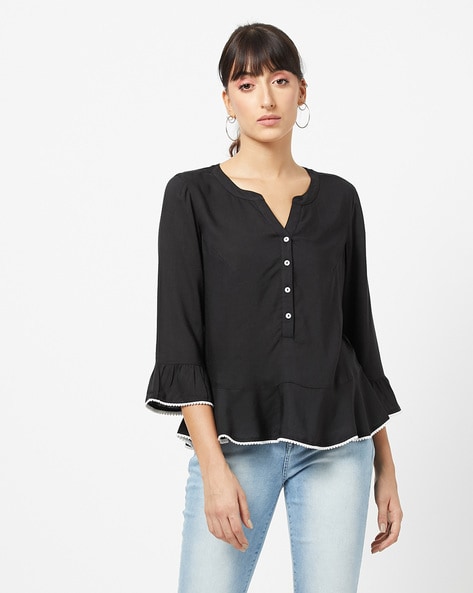 Bobble Flounce Sleeve Top