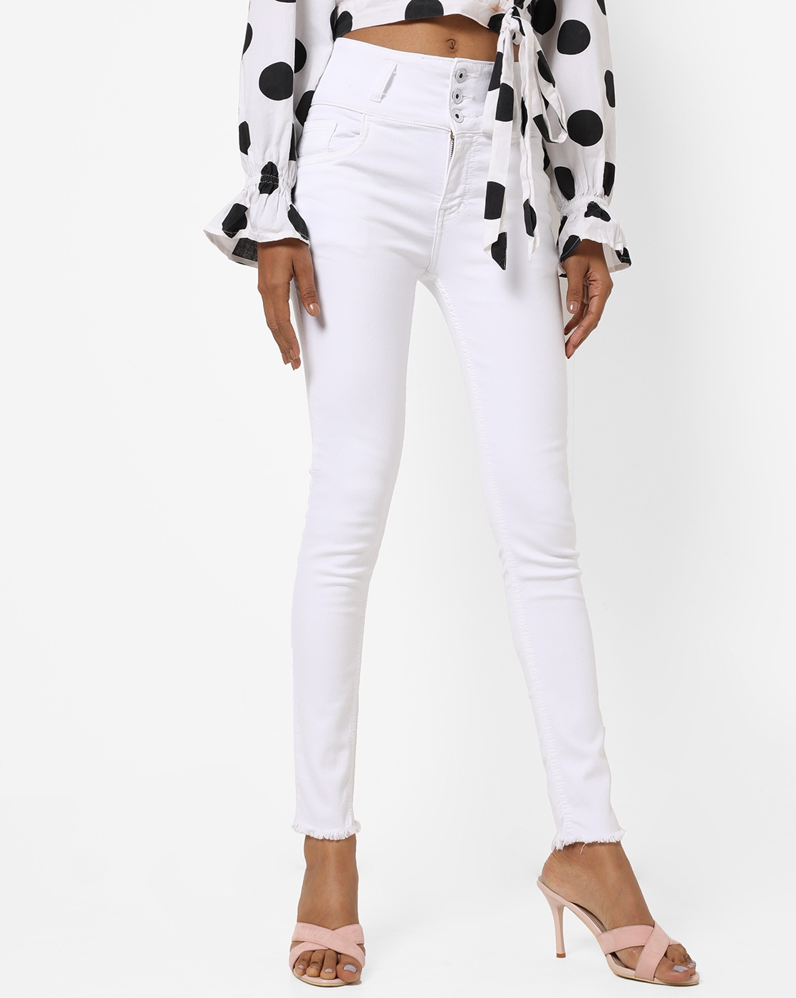 womens white jeans frayed hem