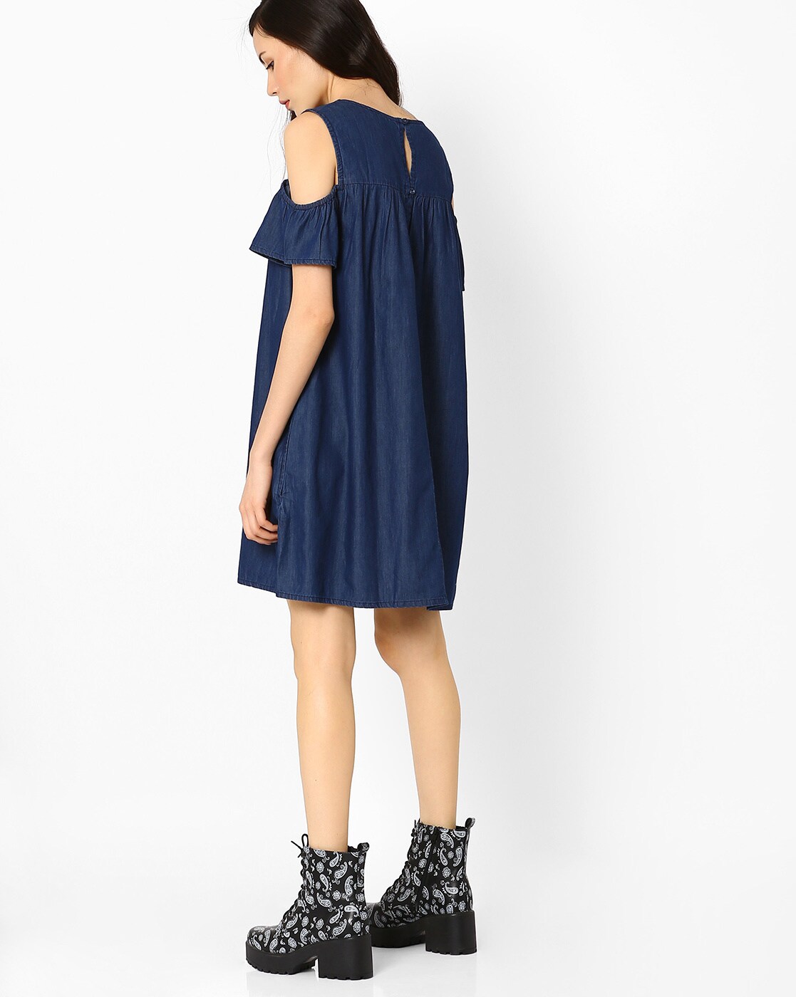 Solid Color Round Neck Cold Shoulder Tiered Dress Above Knee Length –  Anna-Kaci