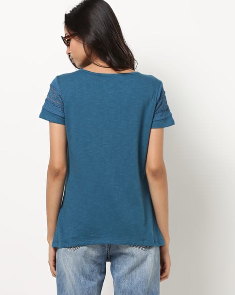 Crew-Neck T-shirt with Lace Panels (Image - 2)