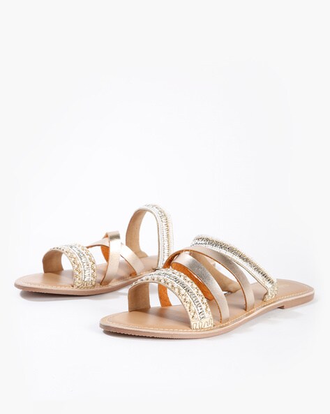 tan and gold flat sandals
