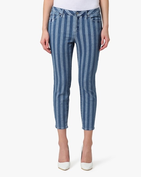 striped blue jeans