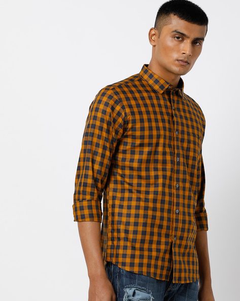 orange and yellow checkered shirt