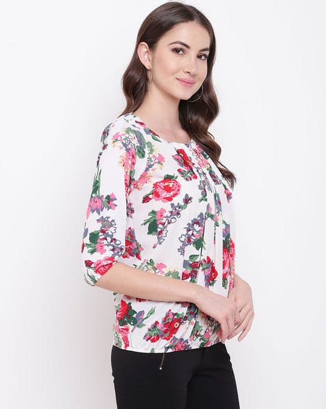 Floral Print Top with Box-Pleats (Image - 2)