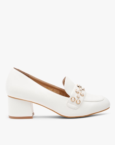 Picks: Louise et Cie Heeled Pearl Loafers - White Collar Glam