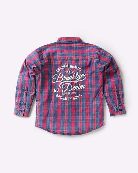 Checked Shirt with Embroidered Typography view 3