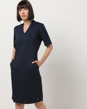 navy shift dresses for work