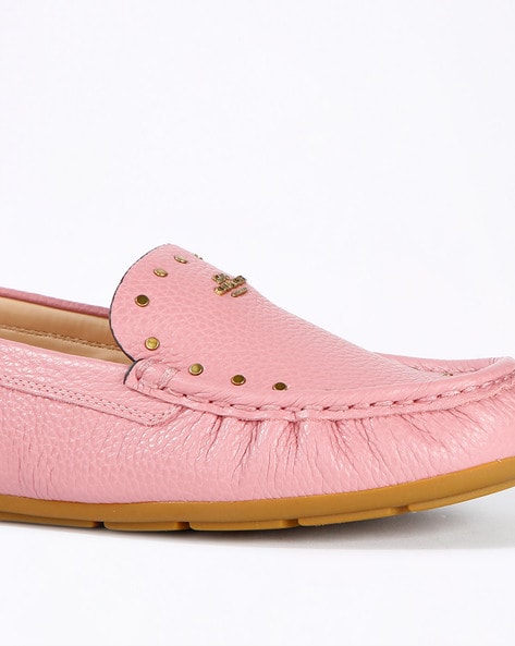 pink studded loafers