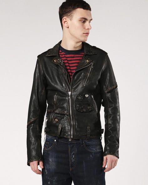 Buy DIESEL L-State Giacca Embellished Biker Jacket Black Color