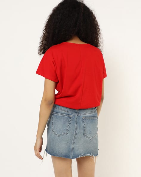 Crew-Neck Top with Drawstring Hemline (Image - 1)