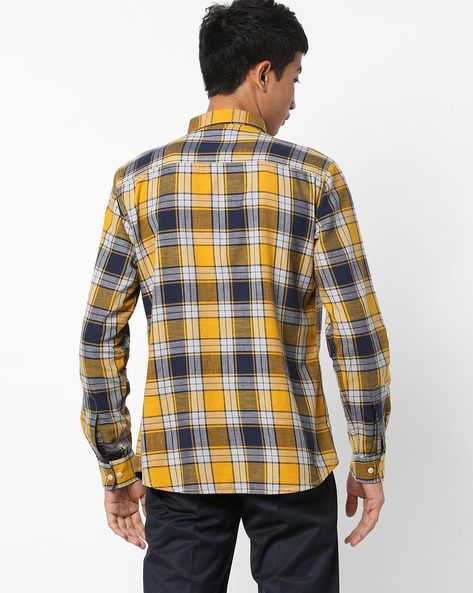 Buy Harvard Men Yellow & Blue Slim Fit Checked Sustainable Casual Shirt -  Shirts for Men 2391102