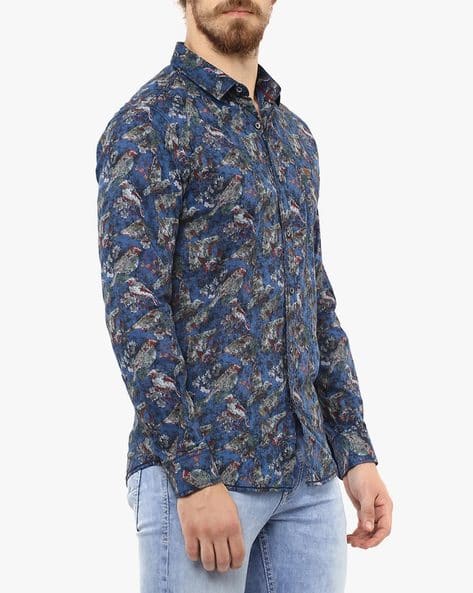 Bird Print Slim Fit Shirt with Patch Pocket (Image - 3)