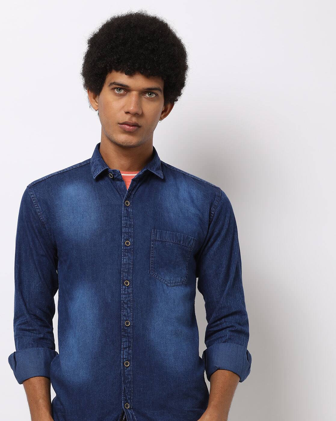 mid wash denim shirt
