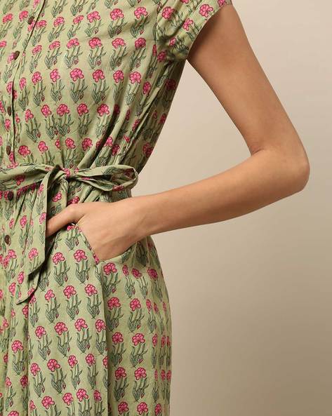 Rooh Jaipuri Floral Print A-line Cotton Dress