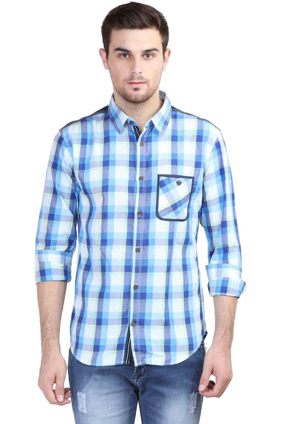 Buy Blue WITH Checked Shirt | AJIO