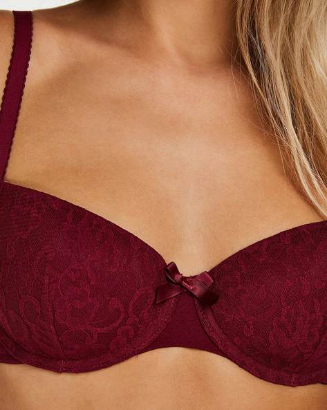 Buy Hunkemoller Wine Lace Under-Wired Padded Demi Cup Bra for