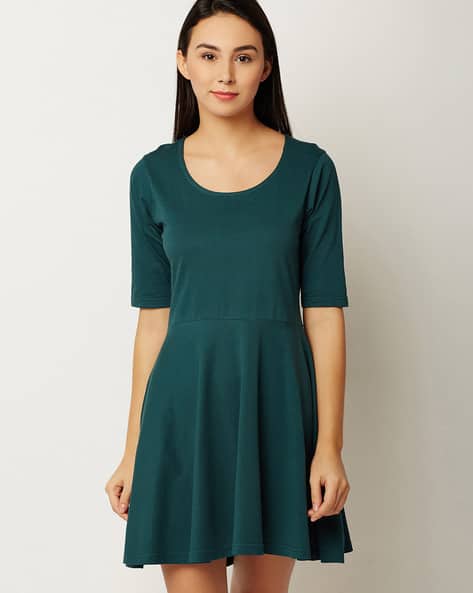 Skater Dress with Round-Neck Short Sleeves