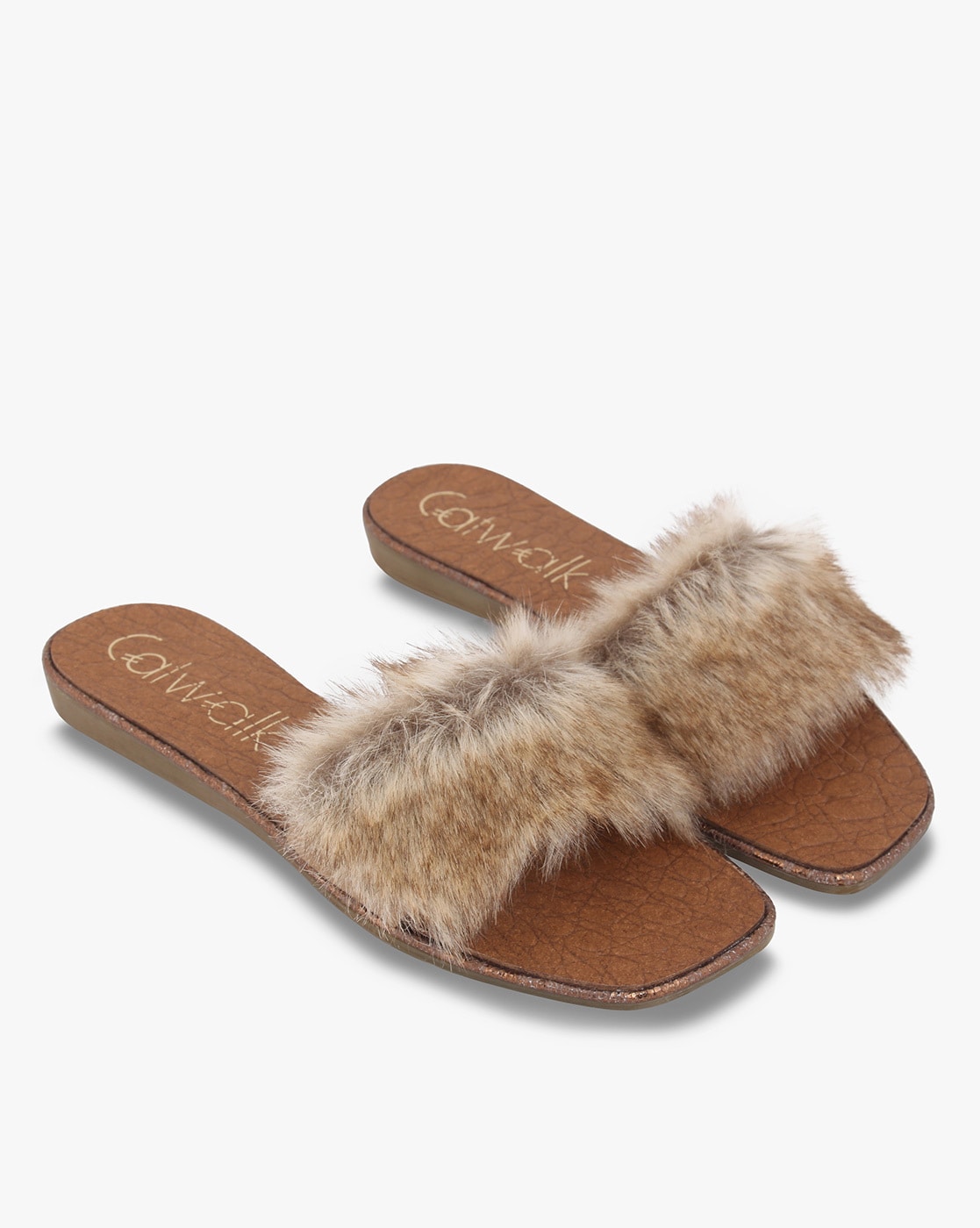 Fur flat hot sale slippers