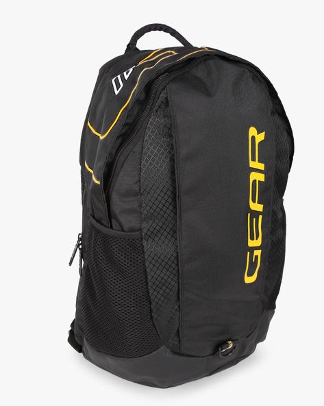 Gear textured backpack store with mesh pocket