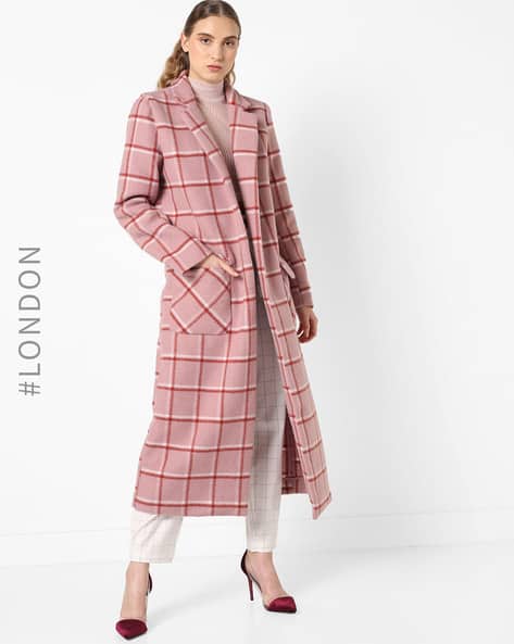 Checked Trench Coat with Notched Collar